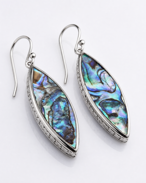 Sterling Silver Surfboard with Abalone Inlay Earrings
