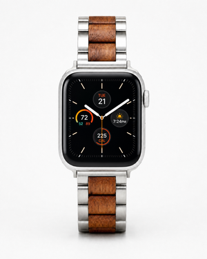 Koa Wood and Steel iWatch Band - Black or Silver Classic