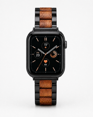 Koa Wood and Steel iWatch Band - Black or Silver Classic