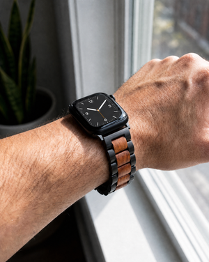 Koa Wood and Steel iWatch Band - Black or Silver Classic