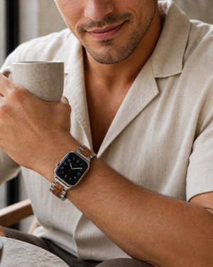 Koa Wood and Steel iWatch Band - Black or Silver Classic