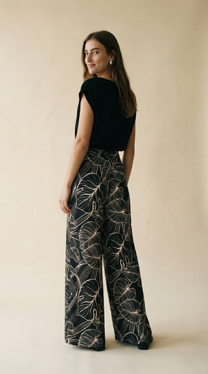 Lucia Pants - Tropical Foliage Black