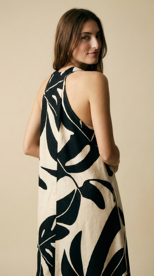 Mauka Midi Dress - Forest Leaves Black