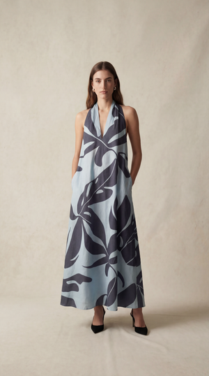 Mauka Midi Dress - Forest Leaves Blue