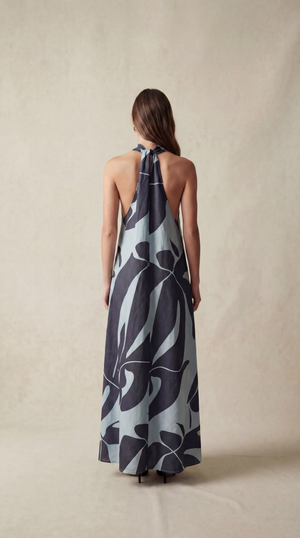 Mauka Midi Dress - Forest Leaves Blue