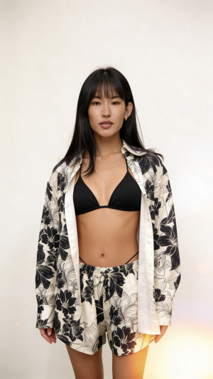 Waikiki Shorts - Black Lilies on White