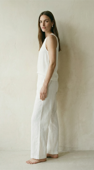 Smocked Waist Wide Leg Pant - White