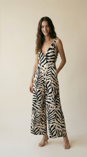 HAZEL JUMPSUIT - MONOCHROME PALMS