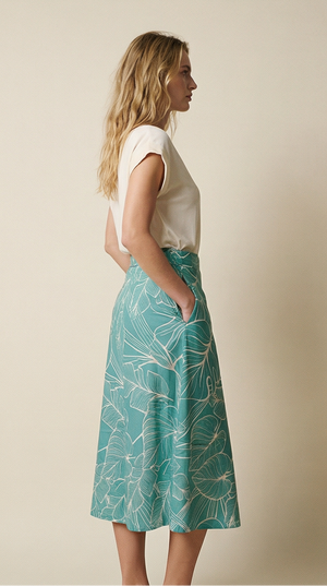 Island Wrap Skirt - Tropical Foliage Teal