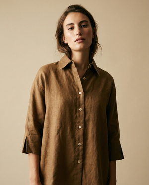 Linnen Lounge Shirt - Naturel en Wit 