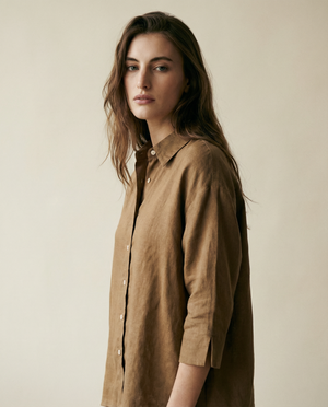 Linnen Lounge Shirt - Naturel en Wit 
