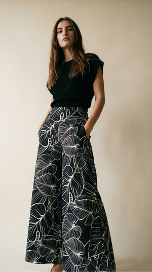 Lucia Pants - Tropical Foliage Black