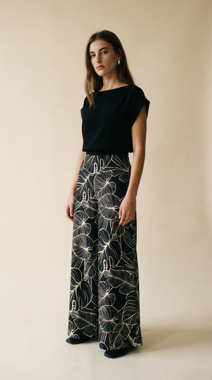Lucia Pants - Tropical Foliage Black