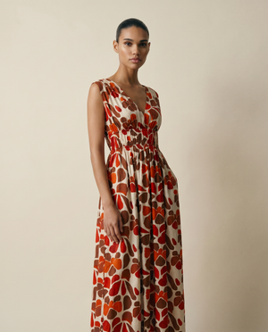 Moana Maxi Dress - Abstract Orange Flower