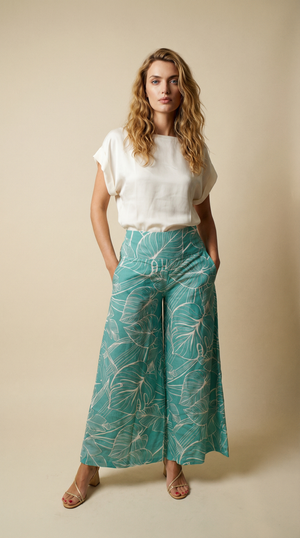 Lucia Pants - Tropical Foliage Teal