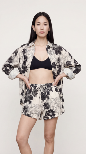 Waikiki Shorts - Black Lilies on White