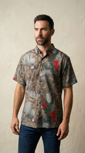 Vanishing Akikiki Gray Aloha Shirt