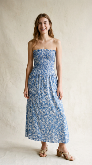Portofino Strapless Midi Dress - Lysoria Blue