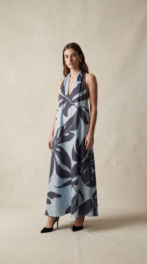 Mauka Midi Dress - Forest Leaves Blue