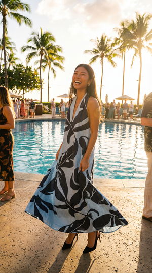 Mauka Midi Dress - Forest Leaves Blue