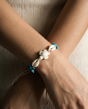 Sea Life Bone and Turquoise  Adjustable Bracelet