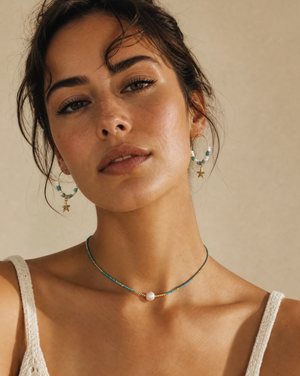 Turquoise with Pearl Pendant Choker Necklace