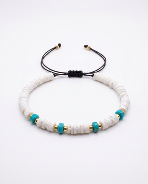 Puka Shells and Turquoise Bead Adjustable Bracelet