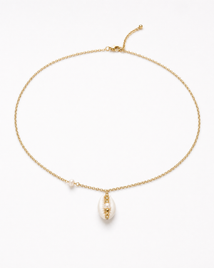 Cowrie Shell with Beads and Pearl 18k Plated Gold Necklace