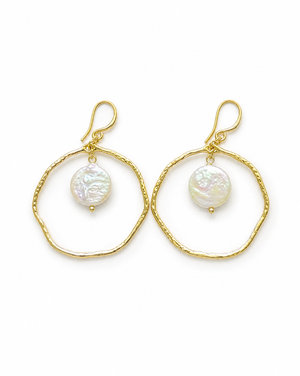Mother of Pearl Circle Drop Earrings