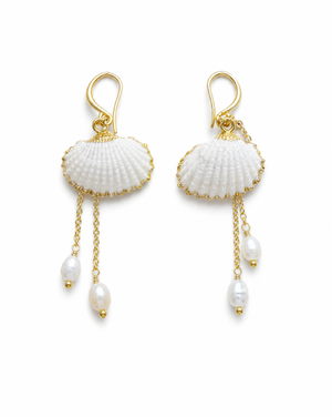 Shell and Pearl Drop Earrings