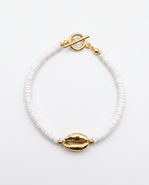 Puka Shell with Gold Cowrie Bracelet