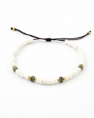 Puka Shells and African Peridote Bead Adjustable Bracelet