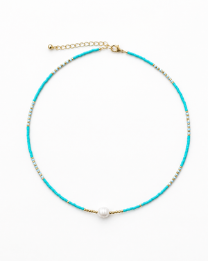 Turquoise with Pearl Pendant Choker Necklace
