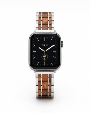 Koa Wood and Steel iWatch Band - Black or Silver Sport