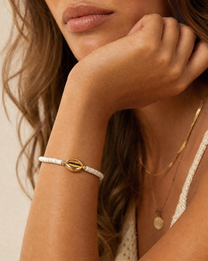Puka Shell with Gold Cowrie Bracelet