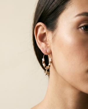 Starfish Jasper Beaded Hoop Earrings