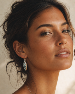 Sterling Silver Surfboard with Abalone Inlay Earrings