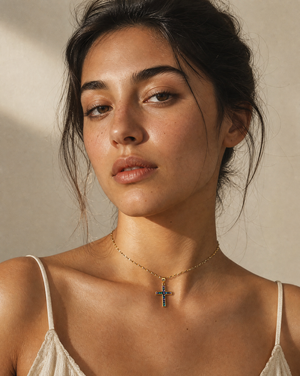 Cross with Abalone Pendant Choker Necklace