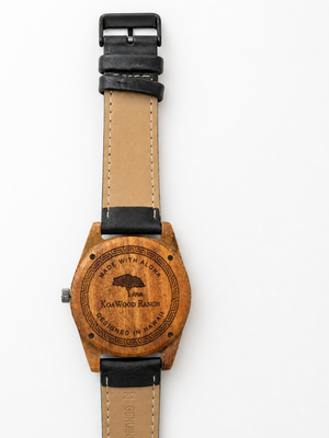 Kona - Hawaiian Koa and Leather Band Watch: Tan - Back View