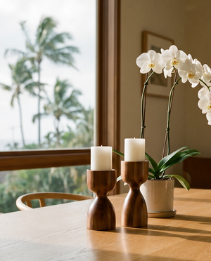 Koa Wood Pillar Candle Holder - Set of Two