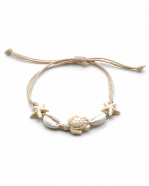 Sea Life Bone and Shell Adjustable Bracelet