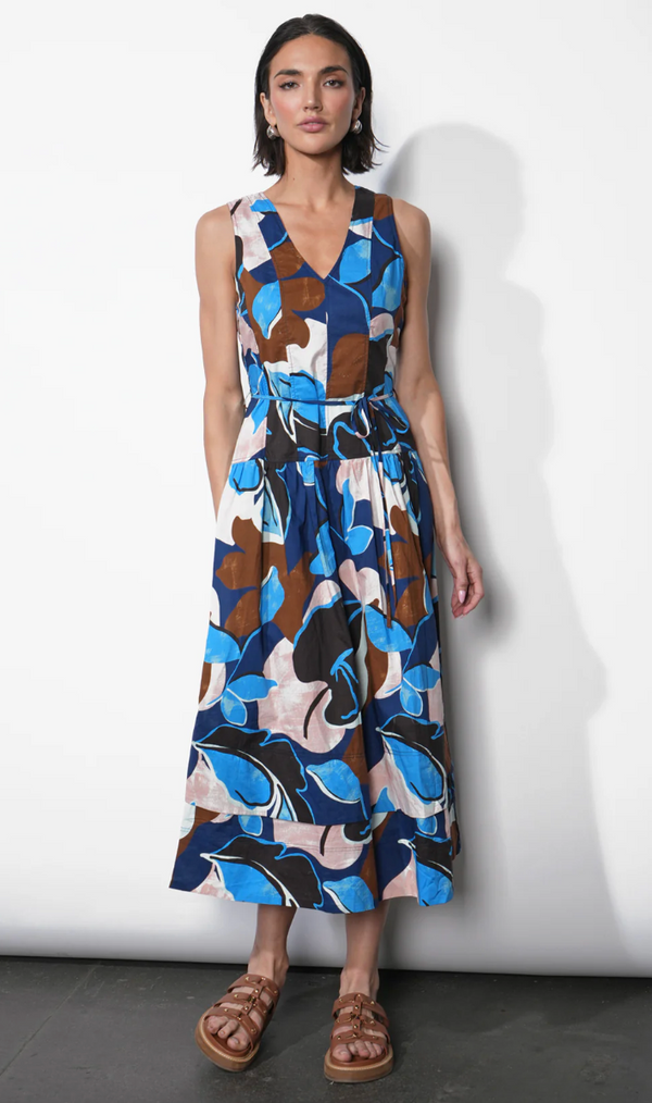 Abi Poplin Midi Dress - Navy Multi