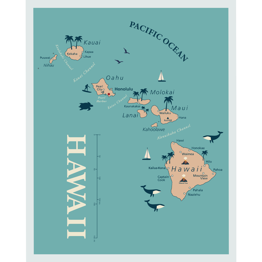 Hawaii Map 8 x 10 Print