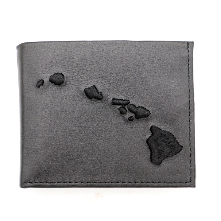 Hawaii Islands Embroidered Leather Wallet - Mens