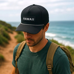 Hawaii Silicone Logo Hat - Black with White Trim
