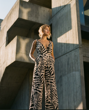 HAZEL JUMPSUIT - MONOCHROME PALMS