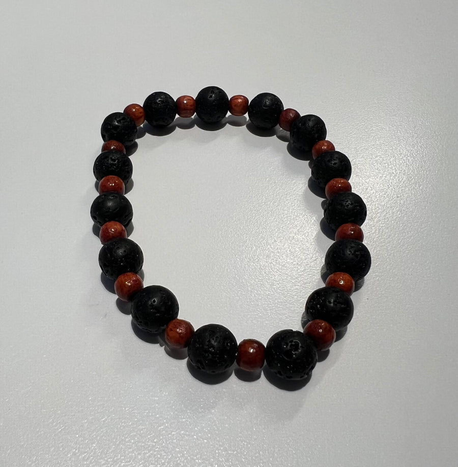 Koa Wood and Lava Beads Bracelet