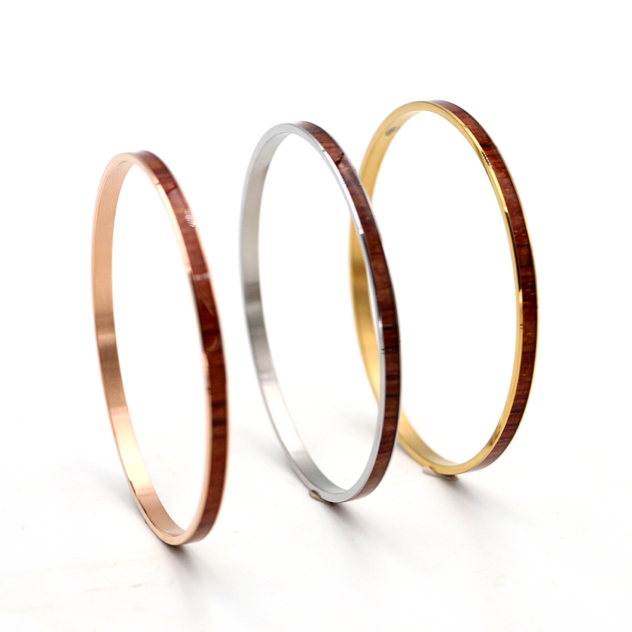 Koa Wood Stainless Steel Bangle - Gold, Rose Gold, and Silver