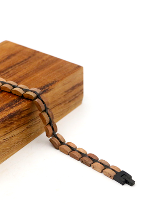 Koa and Black Stainless Steel Accent - Men's Bracelet