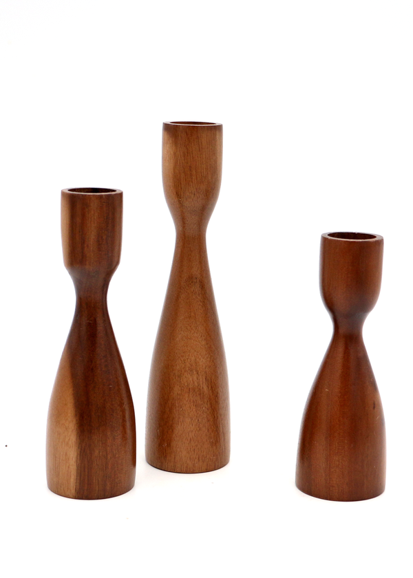 Koa Wood Taper Candle Holders - Set of Three